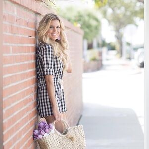 Solid + Striped gingham romper sz small